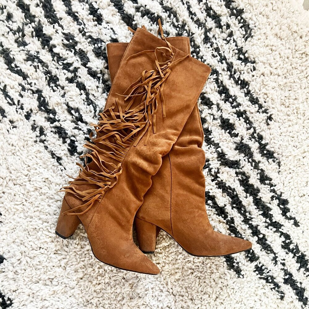 Nasty Gal -  Faux Suede Tassel Knee High Western Boot